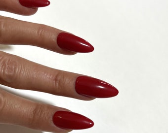 Natural Classic red press on nails. Perfect almond red nails.