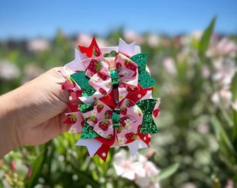 Set of Two Strawberry Glitter Pigtail Bows