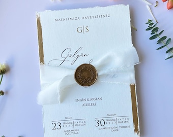 White and Gold Foil Wedding Invitations, Elegant Invitations, Save the Date Card, Custom Invites, Party Invitations, Wax Seal and Ribbon