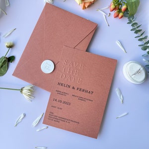 Invitación de boda de rubor naranja, suite de invitación de boda de terracota rubor, tarjeta de invitación de melocotón y oro de otoño, conjunto de invitación con sello de cera
