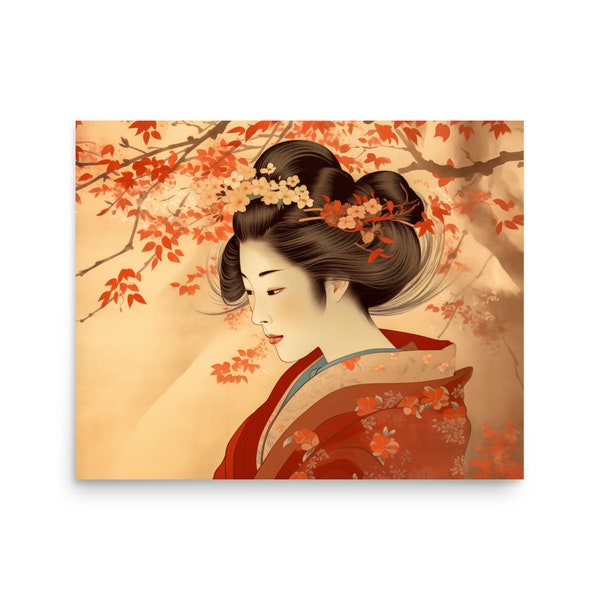 Japanese Geisha Poster 20x16 geisha wearing a kimono posing modestly Japanese style printed wall art decor wall hanging home decor Japandi