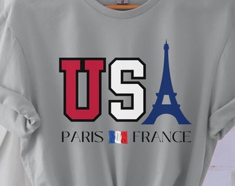USA Paris France Eiffel tower Unisex Softstyle T-Shirt, USA summer sports tshirt