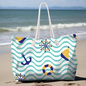 Nautical Anchors Away Weekend Bag Beach Bag Beach House Beach Cottage Tote Bag Etsy Ireland