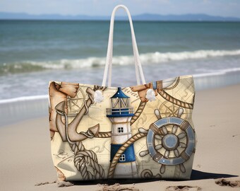 Nautical Beach Set Anchor Tote Bag Made You Look Straw Hat & Novel Bundle Nautical Anchor Beach Tote Bag, Stylish Ocean-themed Bag for  main image 4