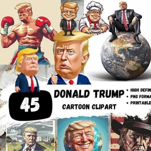 ドナルド大統領 PNG 漫画クリップアート バンドル、面白い政治デザイン、米国大統領、共和党、オリジナル ファイル バイラル トレンド 面白い