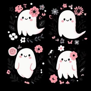 Floral Ghosts Png, Cute Halloween Ghosts Png, Vintage Ghost Png, Ghosts with Flowers PNG, Spooky Season PNG,Boujee ghost, Spooky Vibe, Retro