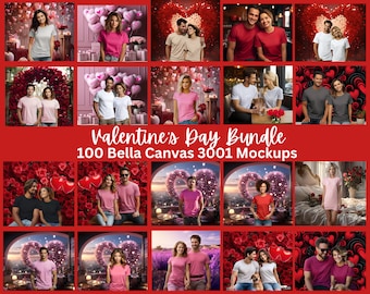 Valentine's Day Bella Canvas 3001 T-shirt Mockup Bundle Valentines Mockup Bundle  Lifestyle Mockups  Valentines Couple Bundle, Couple Mockup