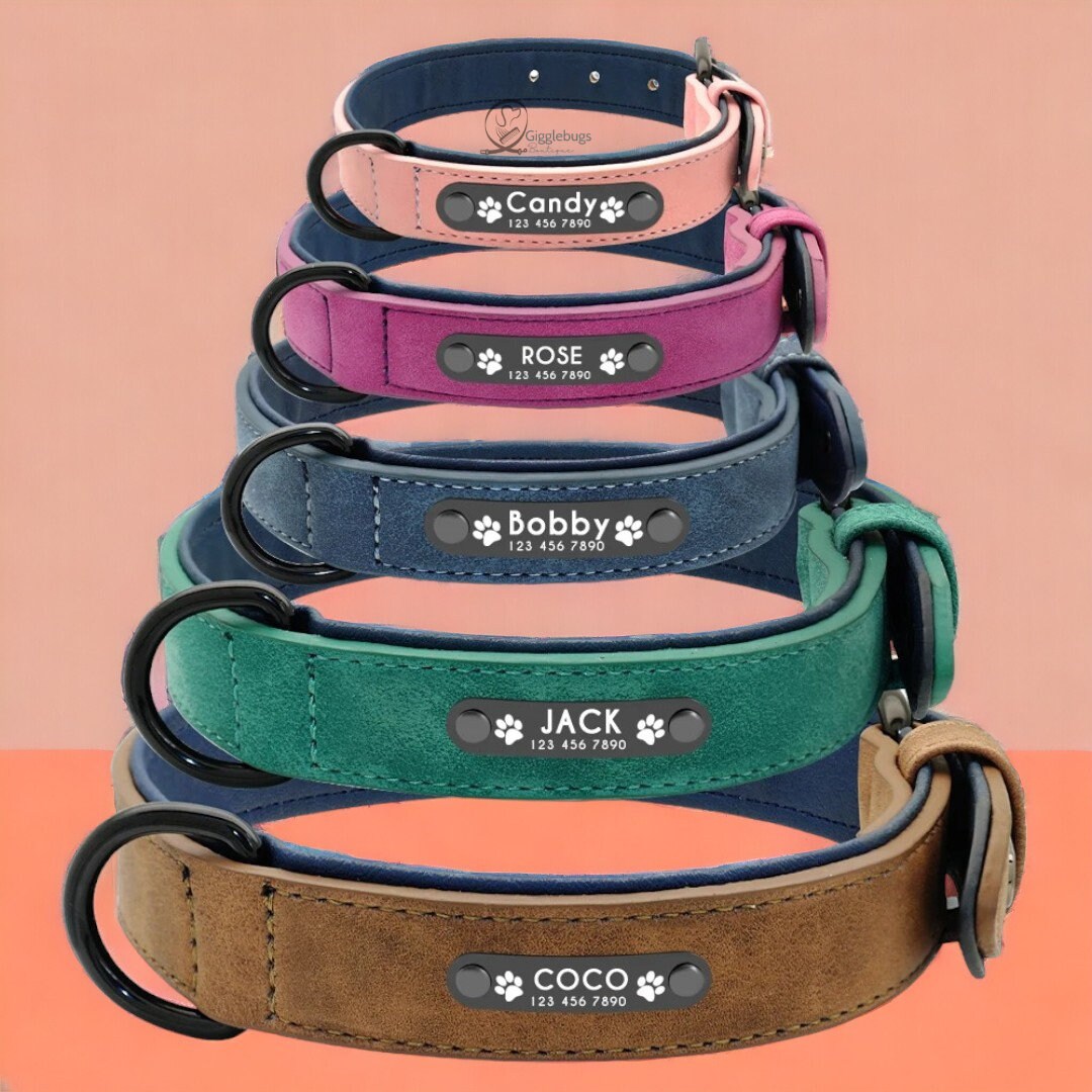 Dog Collars Personalized Custom Leather Dog Collar Name ID Tags for Small Medium Large Dogs