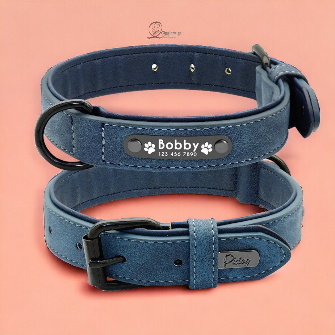 Dog Collars Personalized Custom Leather Dog Collar Name ID Tags for Small Medium Large Dogs