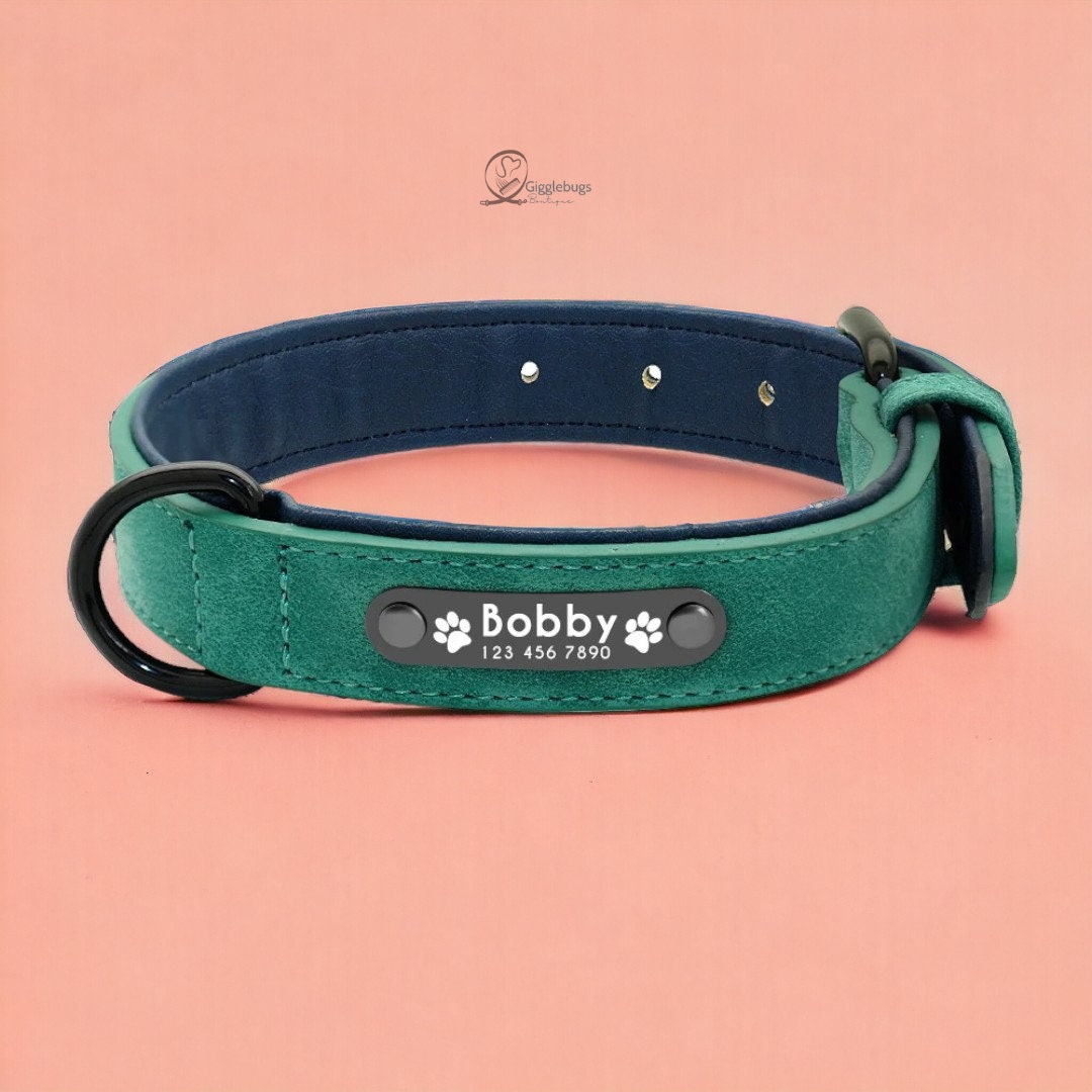 Dog Collars Personalized Custom Leather Dog Collar Name ID Tags for Small Medium Large Dogs
