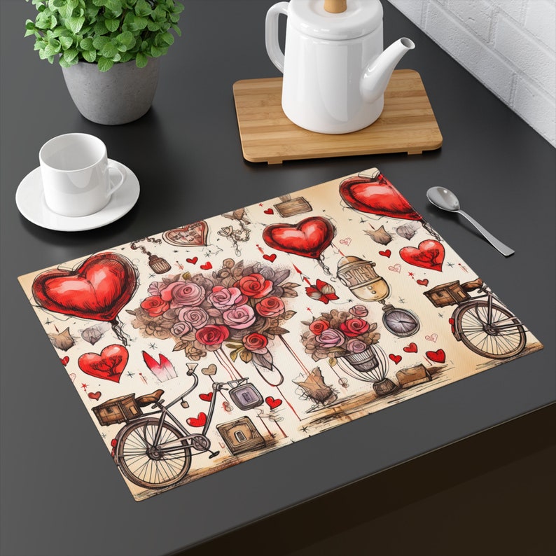 Valentines Day Placemat, Roses Placemat, Valentine Retro, Home Decor