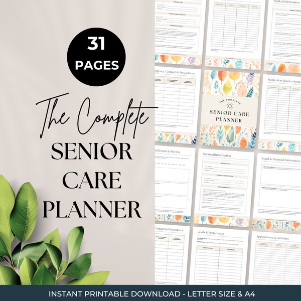 Elderly Care Planner, Caregiving Checklist, Caregiver Task List, Senior Care Planner, Senior and Elderly Care Task List, Caregiver Log