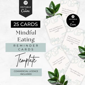 Mindful Eating Reminder Cards, Heath Coach Lead Magnet, Nutritionist Client Resource, Fitness Motivation, Health Tips and Affirmations
