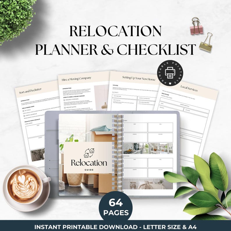 The Complete Relocation Planner and Checklist
64 Pages
Instant Printable Download
Letter Size and A4
