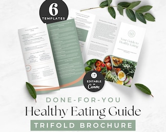 Folleto para entrenador de salud, plantilla editable de marketing de bienestar, folleto de nutrición, diseño tríptico para dietistas, folleto para clientes, herramientas de coaching