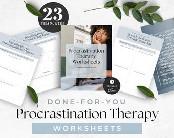 Procrastination Worksheets, Productivity Booster Workbook, Life Coach Client Resource, Self-Help Tools, ADHD Management, Therapy Resources