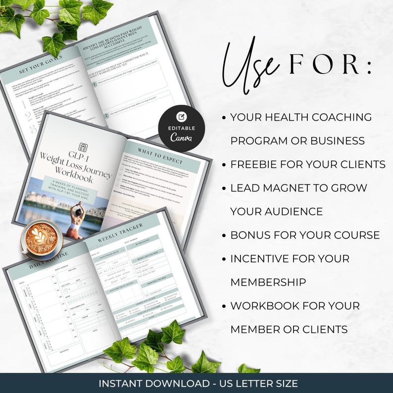 GLP-1 Four Week Weight Loss Workbook - Client Resource
Canva Editable Template
Commercial license included
100 Pages