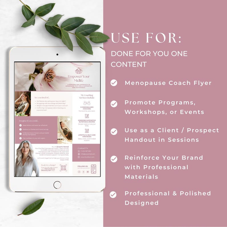 Menopause Coach Flyer, Editable Women's Wellness Business Template, Hormone Health Marketing, Midlife Promotion, Client Brochure, Pamphlet image 3
