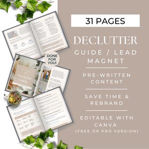 Decluttering Guide Editable Template, Life Coach Lead Magnet, Organization Experts Program Resource, Minimalist Living Checklist, Canva image 2