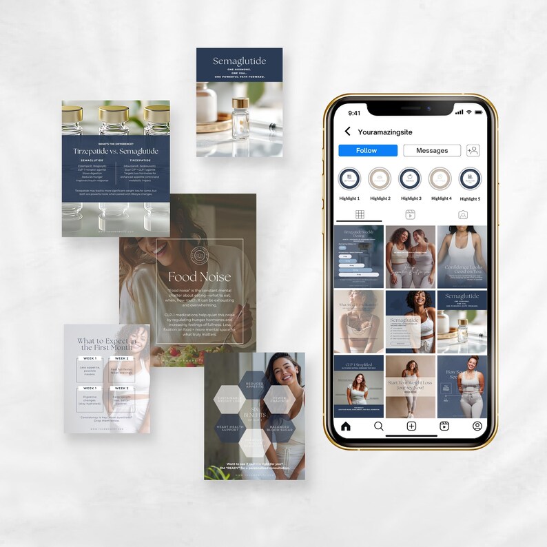 GLP1 Social Media Templates, Tirzepatide & Semaglutide Marketing, Medical Weight Loss Instagram Kit, Editable Canva Posts, Med Spa Clinic Ad image 3
