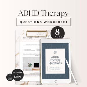 ADHD Therapy Questions Template, Neurodiversity Journal Prompts, Wellness Coach Resource, Executive Functions Strategies, Mental Health Tool