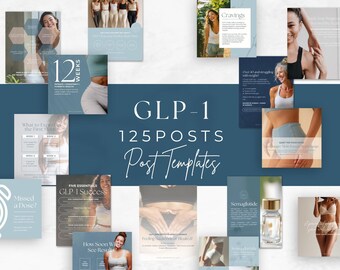GLP1 Social Media Vorlagen, Tirzepatide & Semaglutide Marketing, Instagram Kit zur Gewichtsabnahme, bearbeitbare Canva Posts, Med Spa Klinik Anzeige