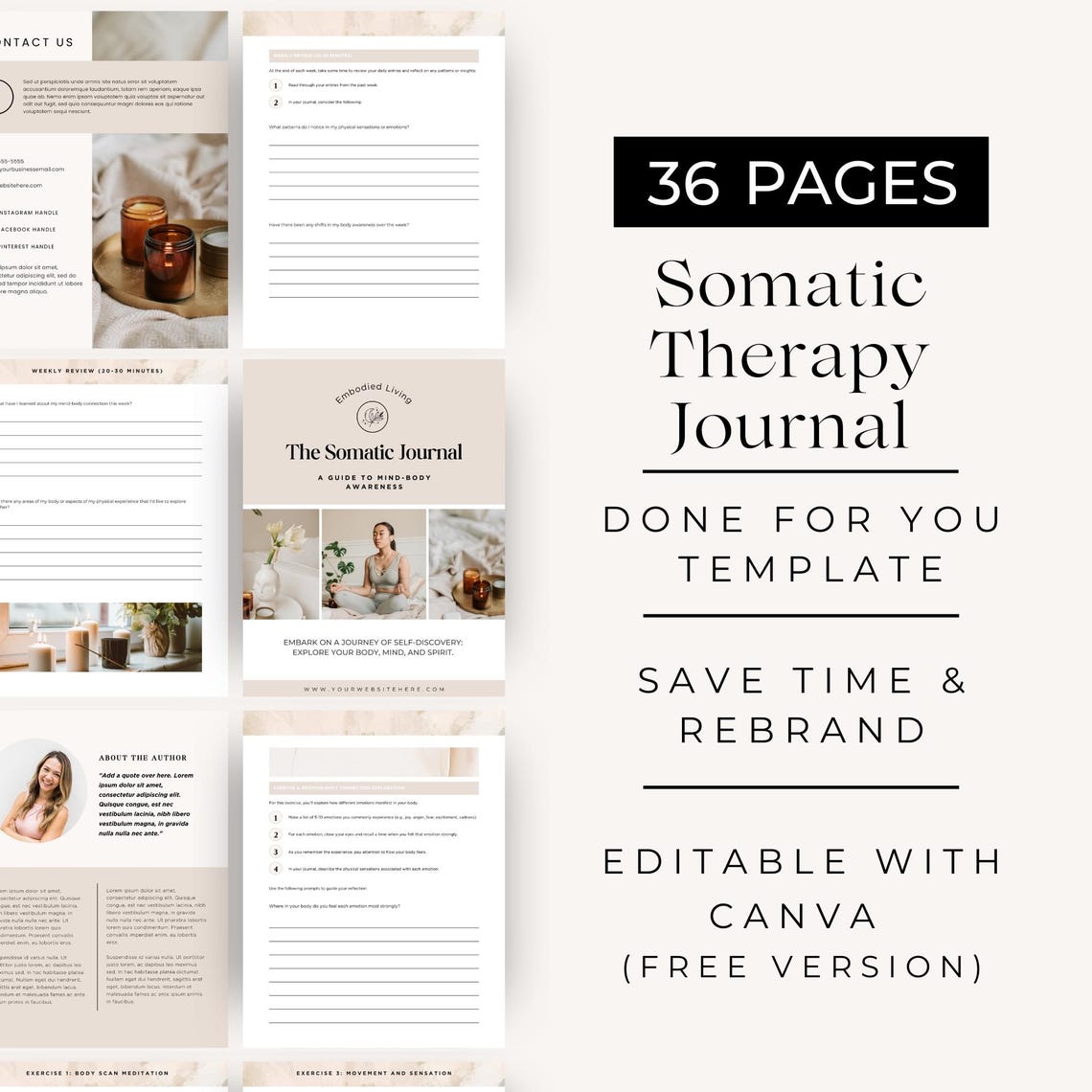 Somatic Journal Editable Canva Template, Body Awareness Workbook for ...