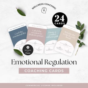 Può includere: Un set di 24 carte di coaching per il benessere e la regolazione emotiva, con quattro carte che riportano testi come Cool the emotional fire, Label the emotion to drain its power, Pause a conflict without guilt e Rewrite the script in your head.