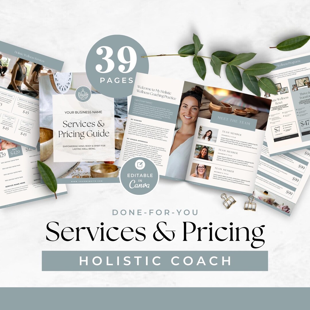 Holistic Coaching Services & Pricing Guide, Editable Wellness Coach ...