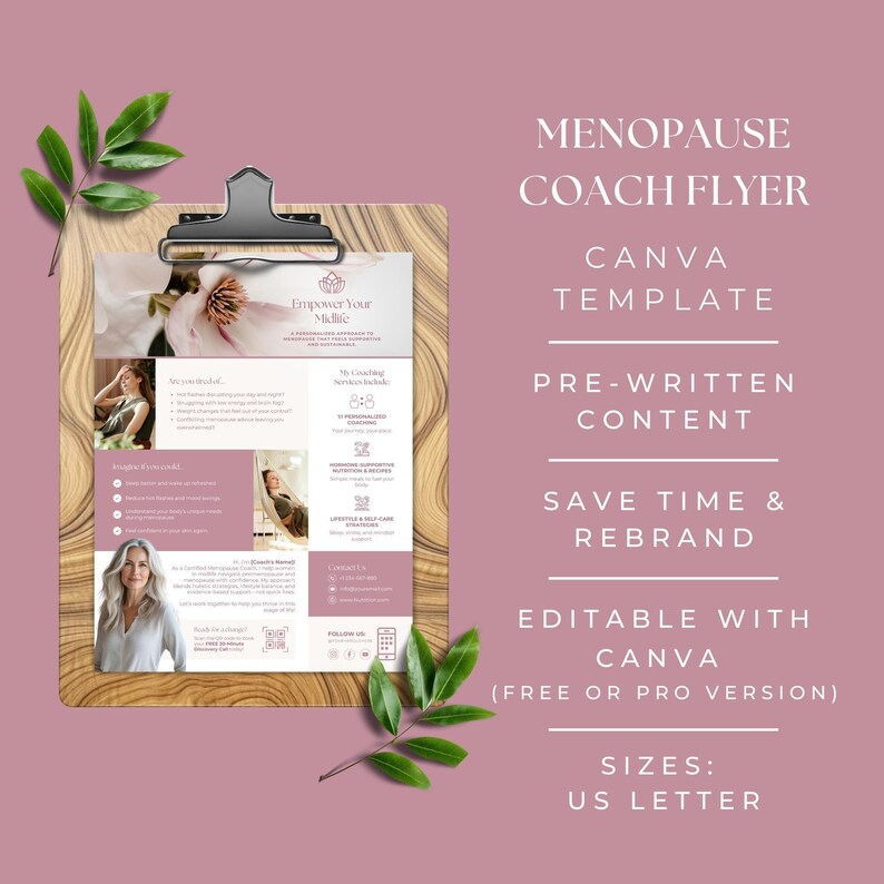 Menopause Coach Flyer, Editable Women's Wellness Business Template, Hormone Health Marketing, Midlife Promotion, Client Brochure, Pamphlet image 2