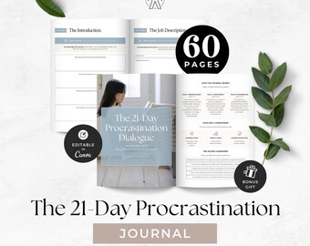 Procrastination Journal Template, Productivity Workbook, Life Coach Client Worksheets, Goal Setting and Personal Development Tool, Canva