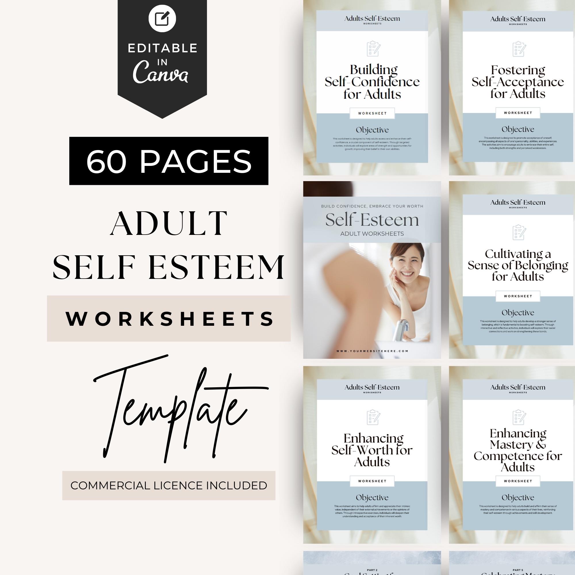 Self Esteem Worksheets for Adults, Life Coach Client Resource, Therapy ...