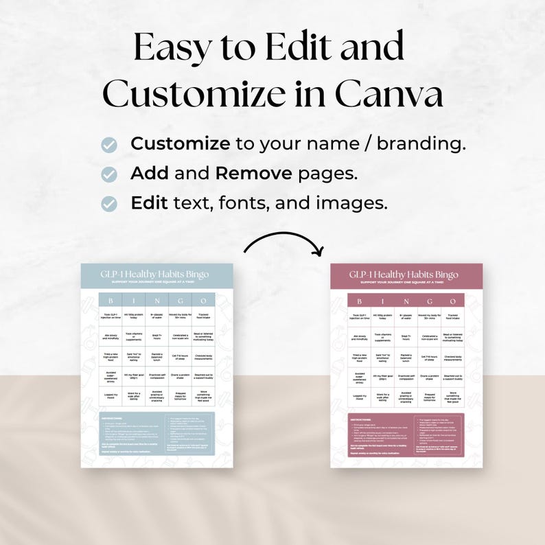 GLP-1 Healthy Habits Bingo, Health Coach Client Handout, Medical Weight Loss Education, Semaglutide and Tirzepatide Program Resource, Canva Bild 5