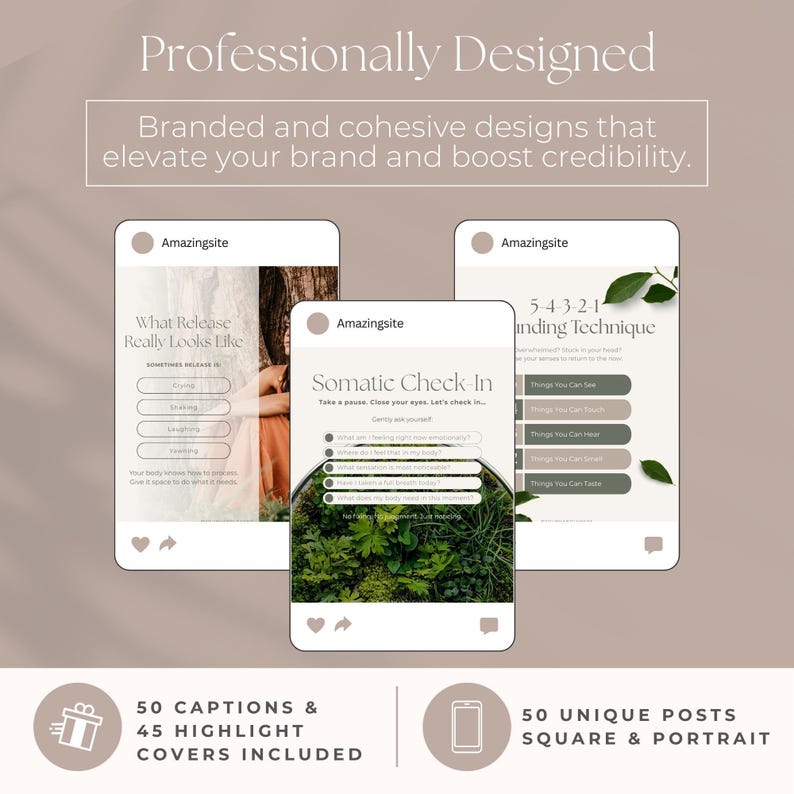 Somatic Therapy Instagram Templates, Editable Mental Health Social Media Content, Holistic Wellness Marketing Kit, Nervous System Regulation image 5
