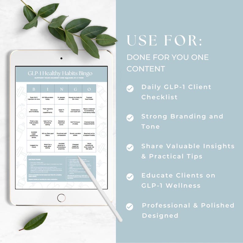 GLP-1 Healthy Habits Bingo, Health Coach Client Handout, Medical Weight Loss Education, Semaglutide and Tirzepatide Program Resource, Canva Bild 3