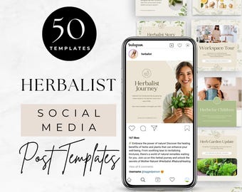 Mallar för sociala medier för örter, redigerbara Canva-designer för holistiska utövare, Instagram-inlägg för örtspecialister, engagemang för holistisk hälsa