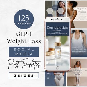 GLP1 Social Media Templates, Tirzepatide & Semaglutide Marketing, Medical Weight Loss Instagram Kit, Editable Canva Posts, Med Spa Clinic Ad image 1