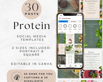 Protein i sociala medier, Instagram-inlägg om hälsocoach, mediekit för näringsexperter, marknadsföringspaket för dietister, set med inlägg om hälsosam matintag