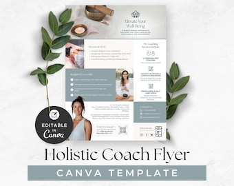 Folleto de coach de bienestar, servicios holísticos, promoción, herramientas de marketing de salud y bienestar, folleto comercial de coach de salud, plantilla de Canva