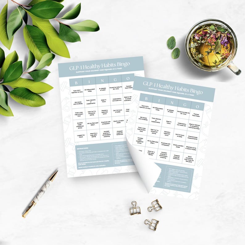 GLP-1 Healthy Habits Bingo, Health Coach Client Handout, Medical Weight Loss Education, Semaglutide and Tirzepatide Program Resource, Canva Bild 6