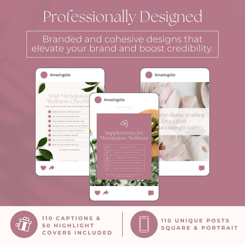 Modelo para Instagram sobre Menopausa, Kit de Mídias Sociais para Perimenopausa, Posts Editáveis no Canva sobre Saúde Hormonal, Conteúdo de Bem-Estar Feminino, Coaching Holístico imagem 4