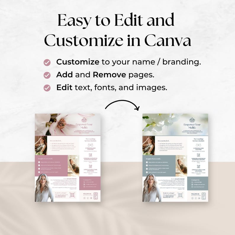 Menopause Coach Flyer, Editable Women's Wellness Business Template, Hormone Health Marketing, Midlife Promotion, Client Brochure, Pamphlet image 5