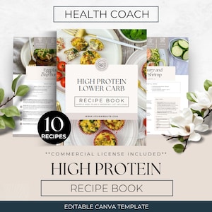 Editable Recipe Book, High Protein Lower Carb, Nutrition Coaching ebook, Health Coach Lead Magnet, Canva Template, Dietitian Meal Planning