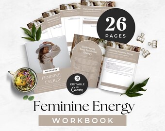 Cahier d'exercices sur l'énergie féminine, guide d'autonomisation, feuilles de travail sur l'amour de soi, invites pour tenir un journal féminin, aimant pour coach de vie, praticienne du bien-être