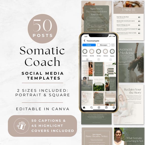 Somatic Therapy Instagram Templates, Editable Mental Health Social Media Content, Holistic Wellness Marketing Kit, Nervous System Regulation