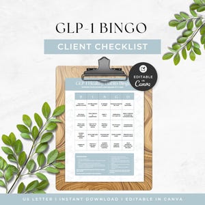 GLP-1 Healthy Habits Bingo, Health Coach Client Handout, Medical Weight Loss Education, Semaglutide and Tirzepatide Program Resource, Canva Bild 1
