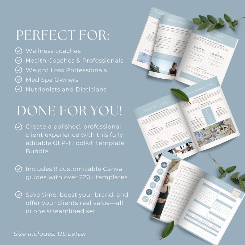 GLP1 Editable Canva Template Bundle, Health Coach Program Resources, Medical Weight Loss eBook, Semaglutide and Tirzepatide Client Tools image 3