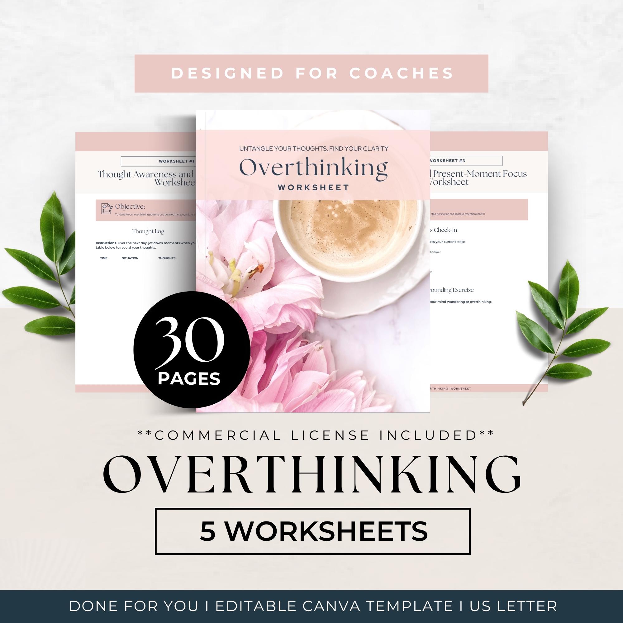 Overthinking Worksheet for Managing Anxiety, Life Coach Client Resource ...
