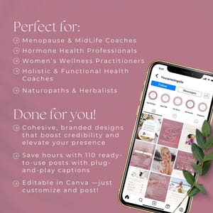Modelo para Instagram sobre Menopausa, Kit de Mídias Sociais para Perimenopausa, Posts Editáveis no Canva sobre Saúde Hormonal, Conteúdo de Bem-Estar Feminino, Coaching Holístico imagem 3