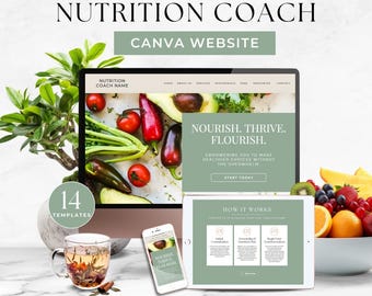 Nutrition Coach Canva Website Template, Professional Health Coach Site, Editable Wellness Landing Page for Coaches, Marketing and Branding